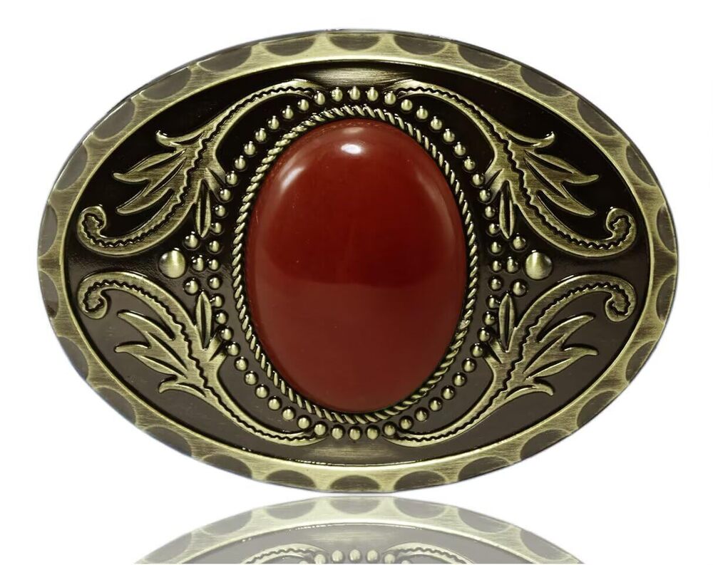 9660 Natural Gems Tiger Eyes Stone Belt Buckle With Acanthus Western Cowboy